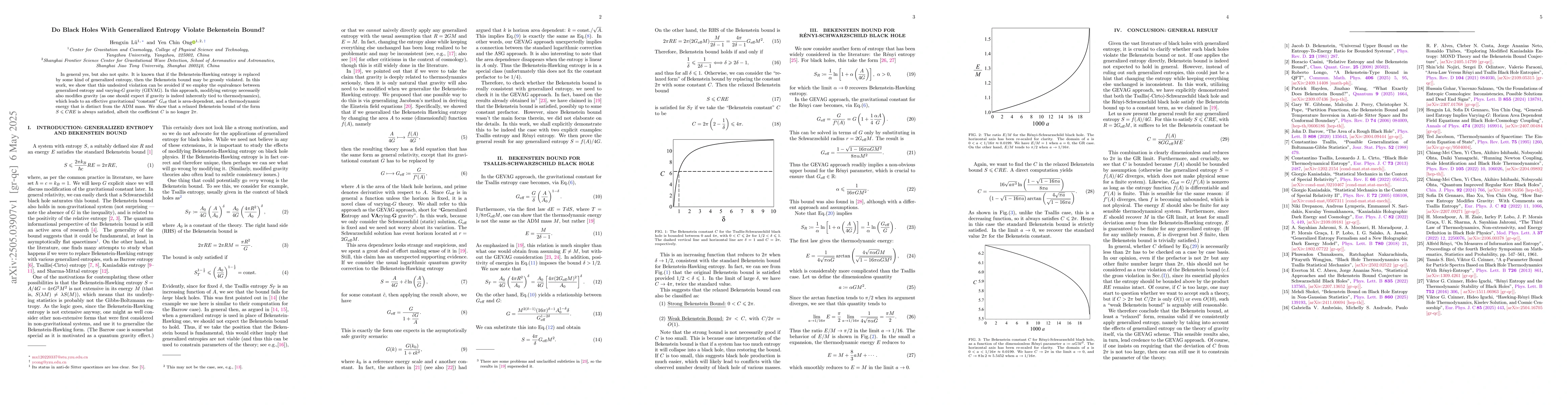 Thumbnail for Do Black Holes With Generalized Entropy Violate Bekenstein Bound?