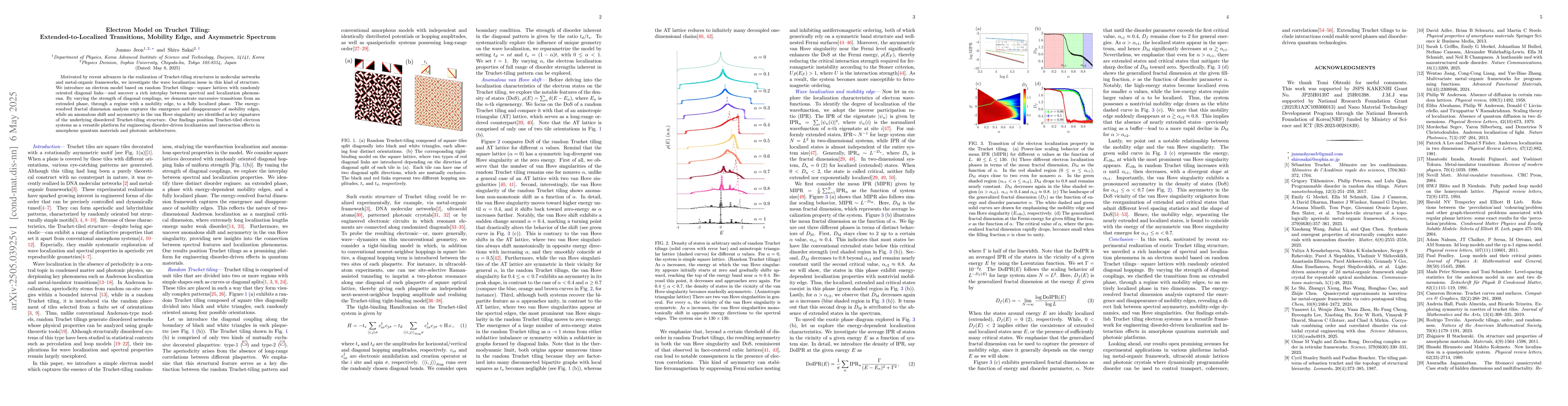 Thumbnail for Electron Model on Truchet Tiling: Extended-to-Localized Transitions,
  Mobility Edge, and Asymmetric Spectrum