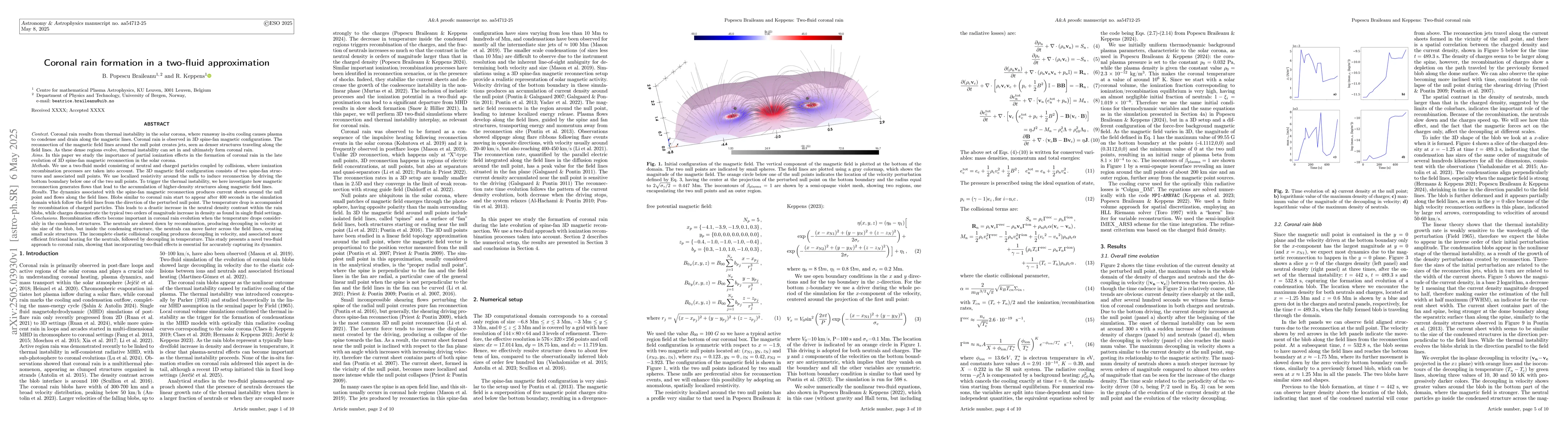 Thumbnail for Coronal rain formation in a two-fluid approximation