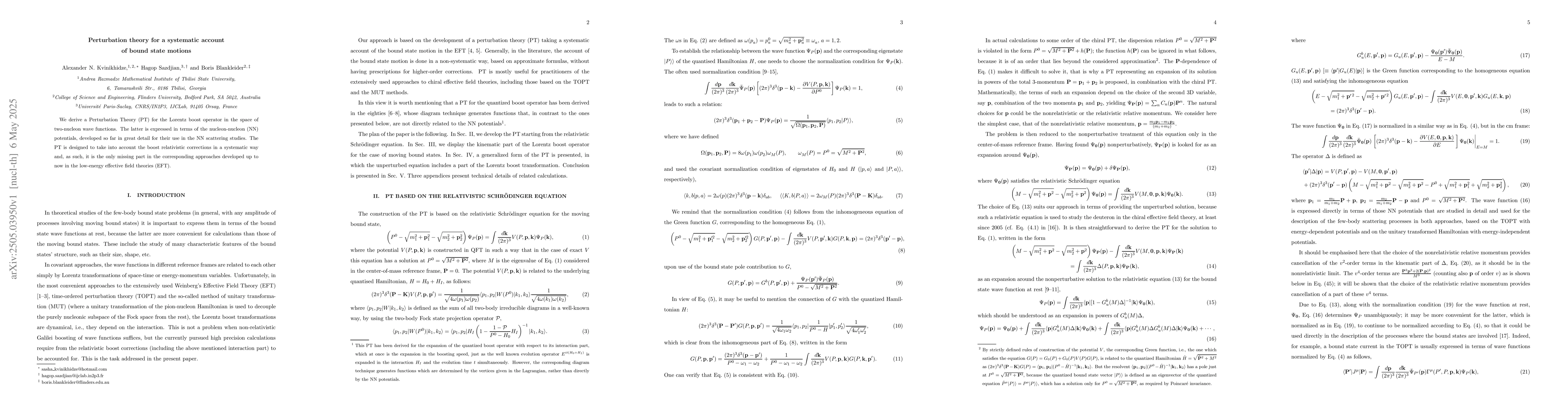 Thumbnail for Perturbation theory for a systematic account of bound state motions