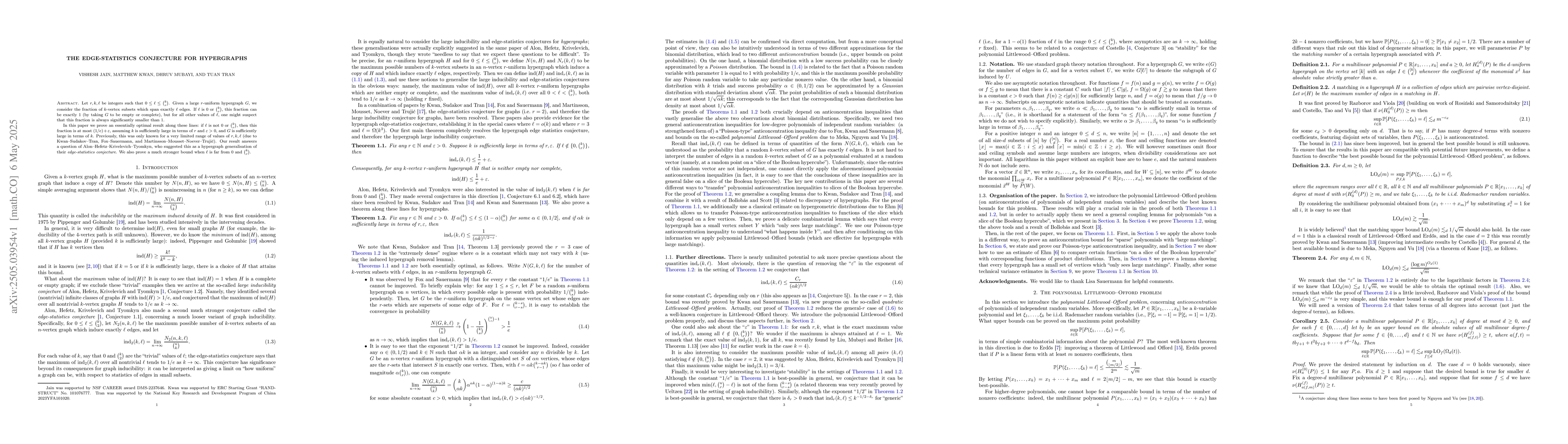 Thumbnail for The edge-statistics conjecture for hypergraphs