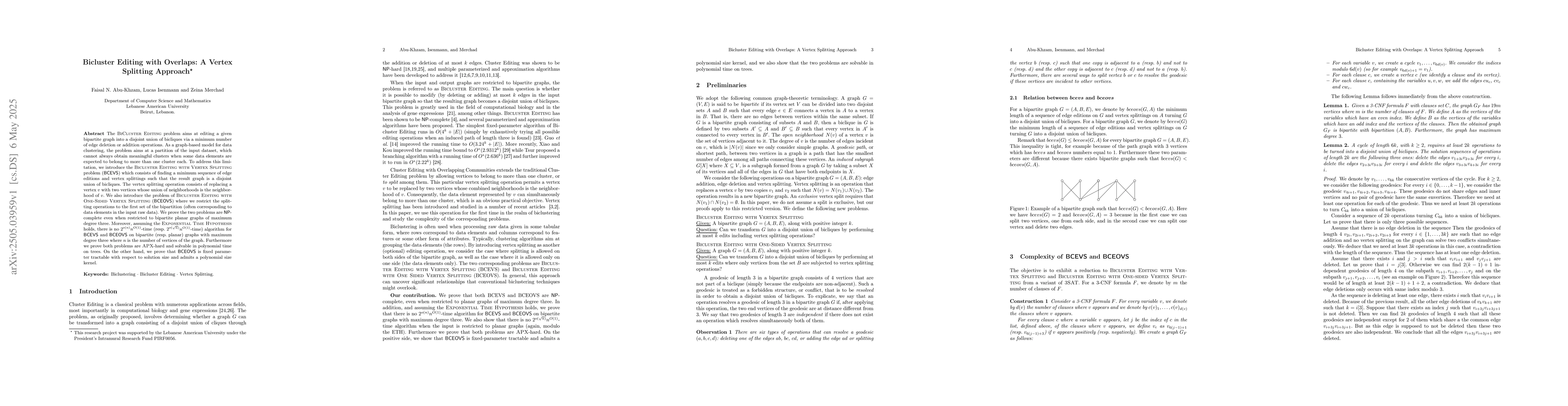 Thumbnail for Bicluster Editing with Overlaps: A Vertex Splitting Approach