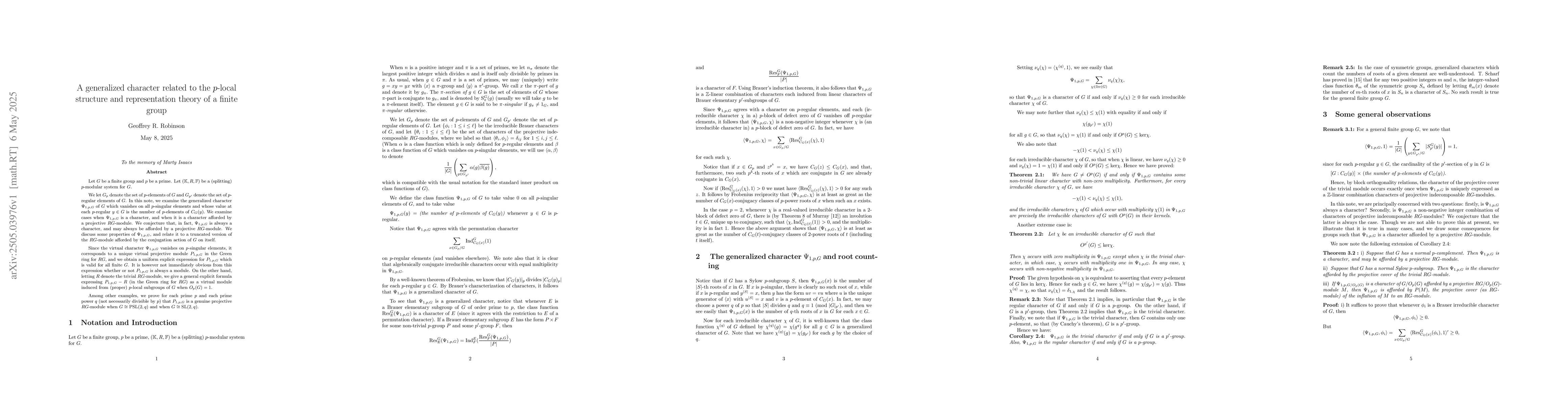 Thumbnail for A generalized character related to the local structure and
  representation theory of a finite group