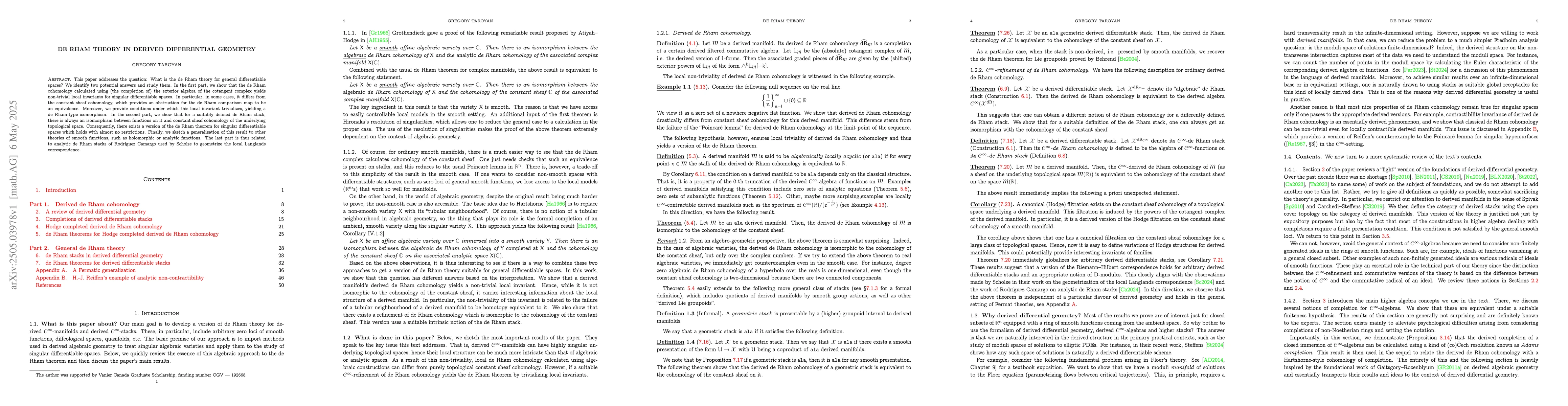 Thumbnail for De Rham Theory in Derived Differential Geometry