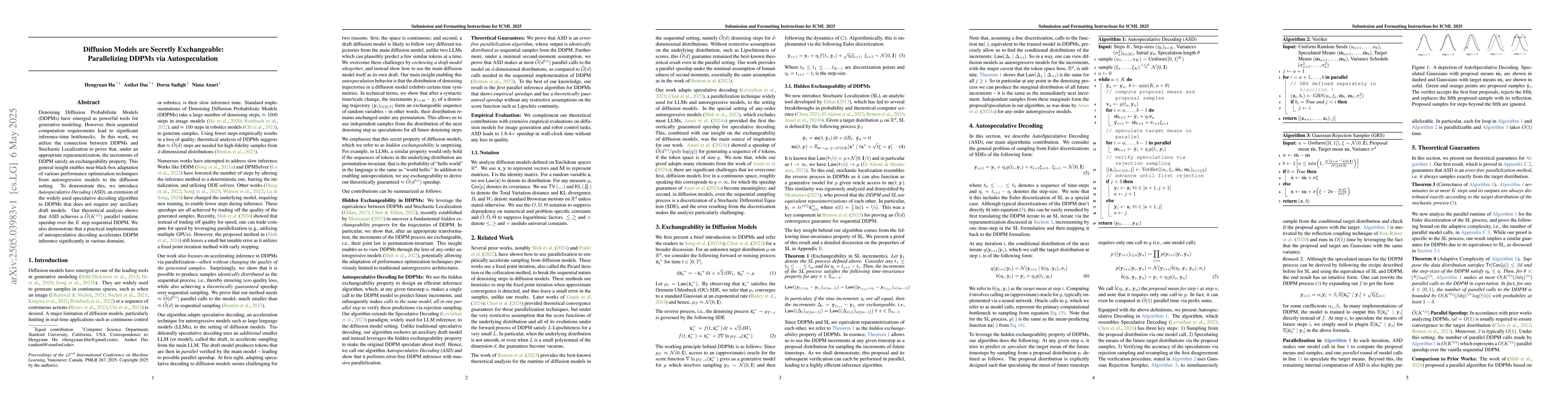 Thumbnail for Diffusion Models are Secretly Exchangeable: Parallelizing DDPMs via
  Autospeculation
