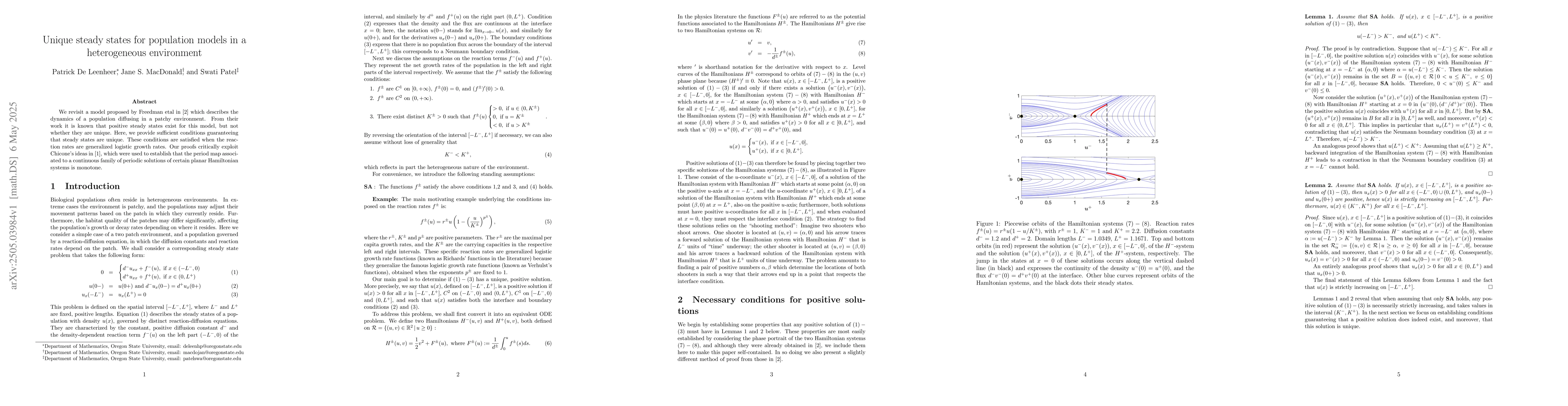 Thumbnail for Unique steady states for population models in a heterogeneous
  environment