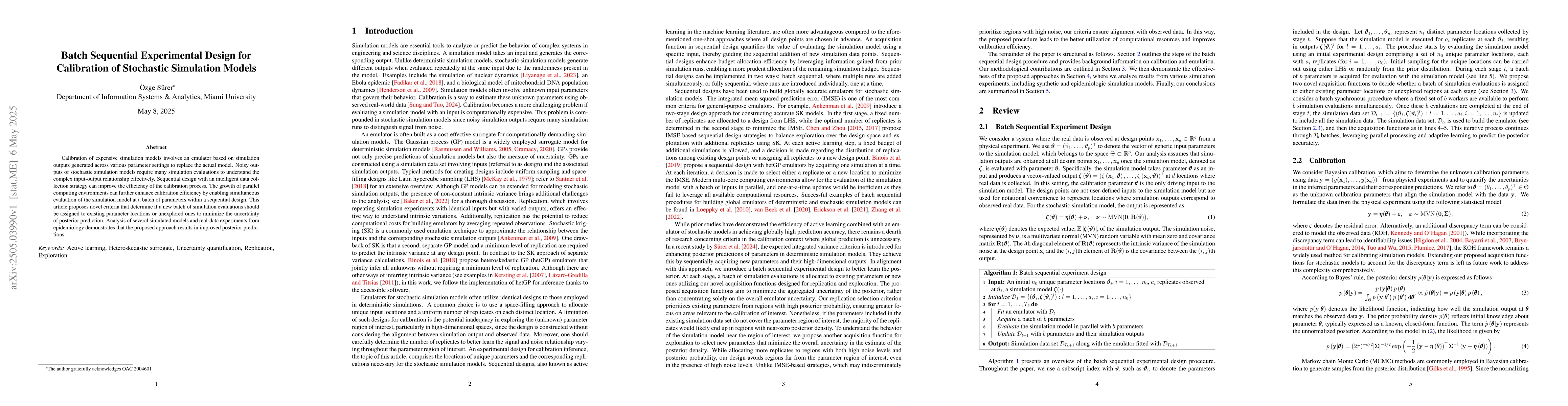 Thumbnail for Batch Sequential Experimental Design for Calibration of Stochastic
  Simulation Models
