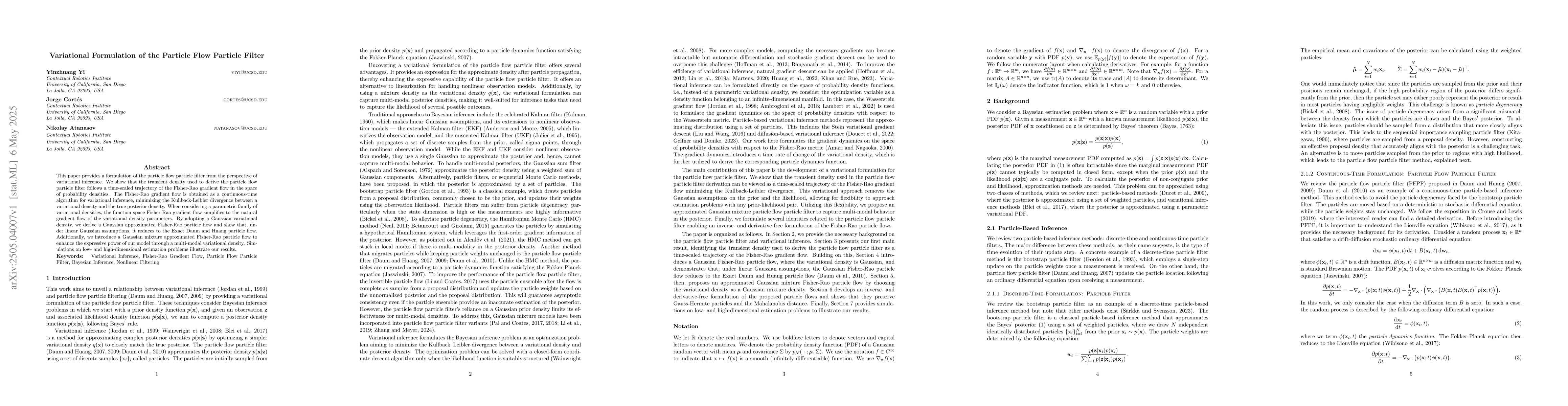 Thumbnail for Variational Formulation of the Particle Flow Particle Filter