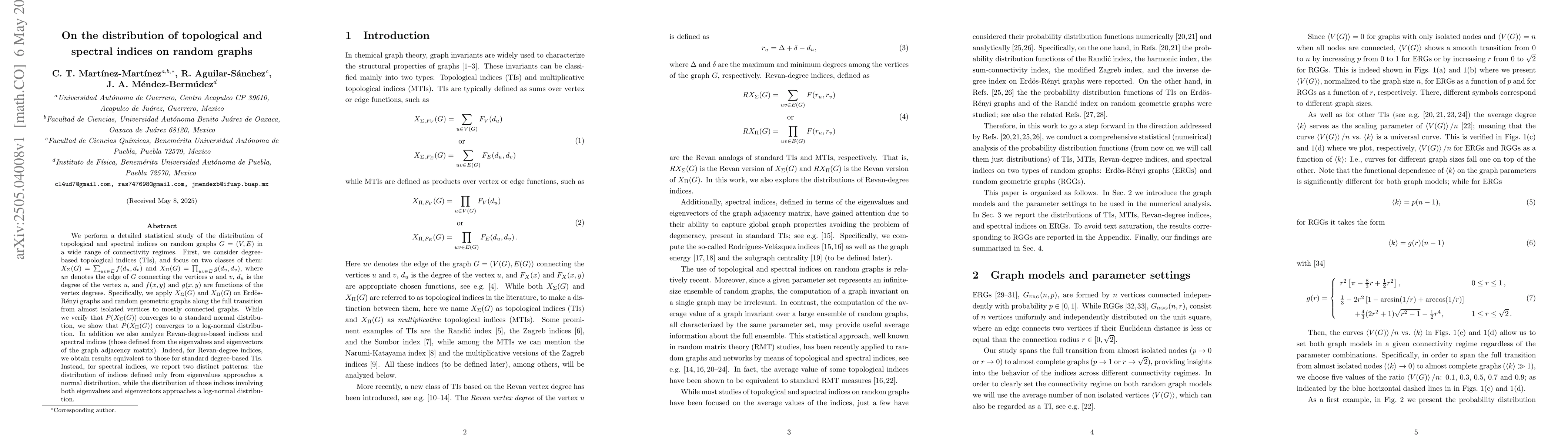 Thumbnail for On the distribution of topological and spectral indices on random graphs