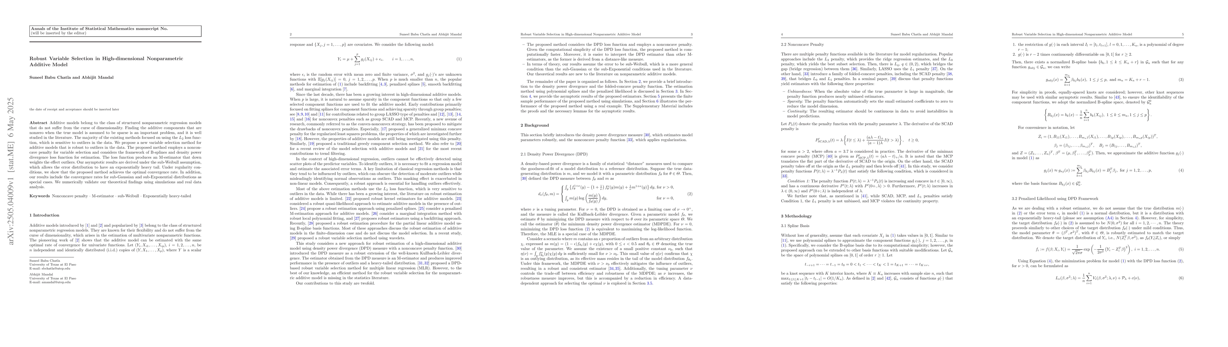 Thumbnail for Robust Variable Selection in High-dimensional Nonparametric Additive
  Model