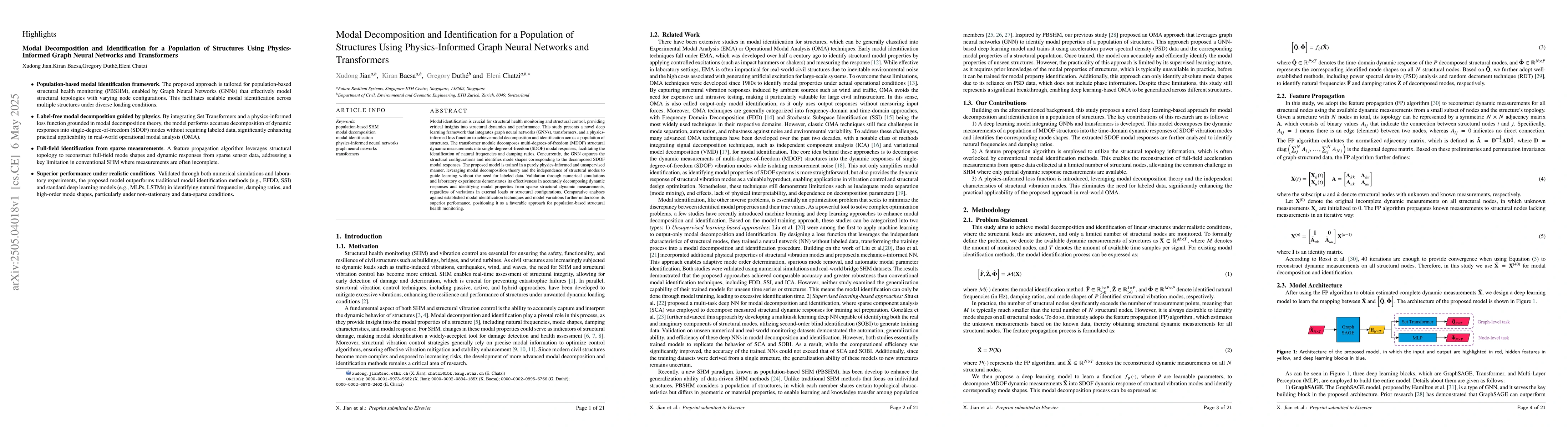 Thumbnail for Modal Decomposition and Identification for a Population of Structures
  Using Physics-Informed Graph Neural Networks and Transformers
