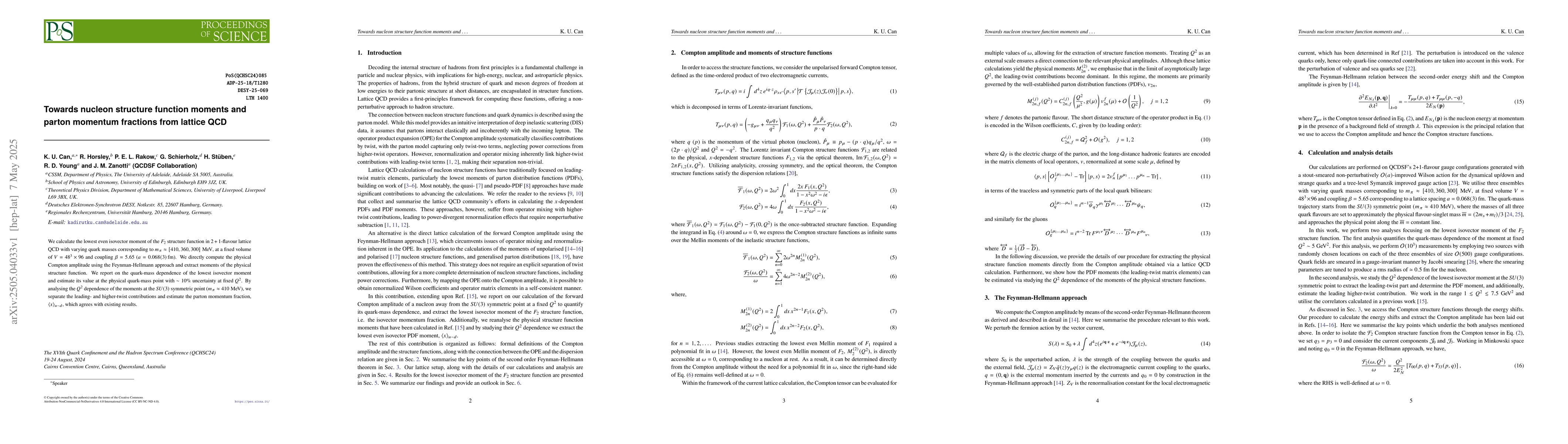Thumbnail for Towards nucleon structure function moments and parton momentum fractions
  from lattice QCD