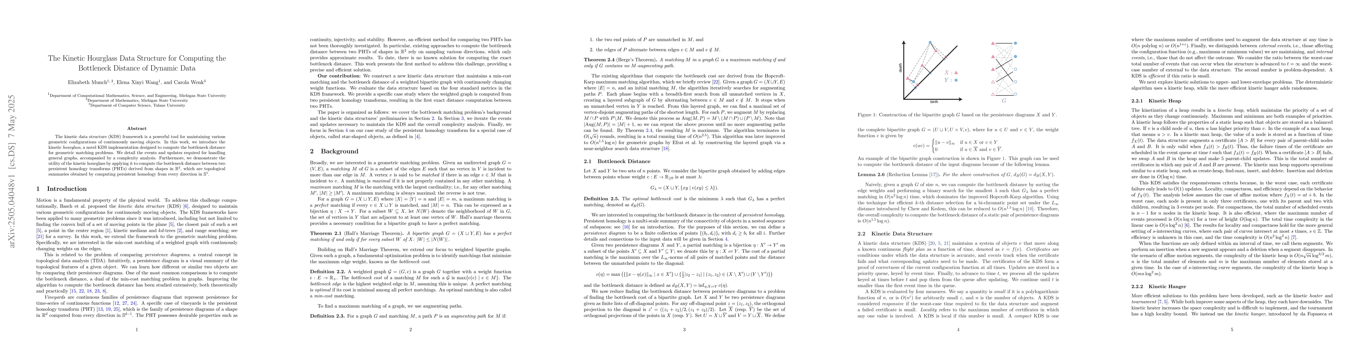 Thumbnail for The Kinetic Hourglass Data Structure for Computing the Bottleneck
  Distance of Dynamic Data