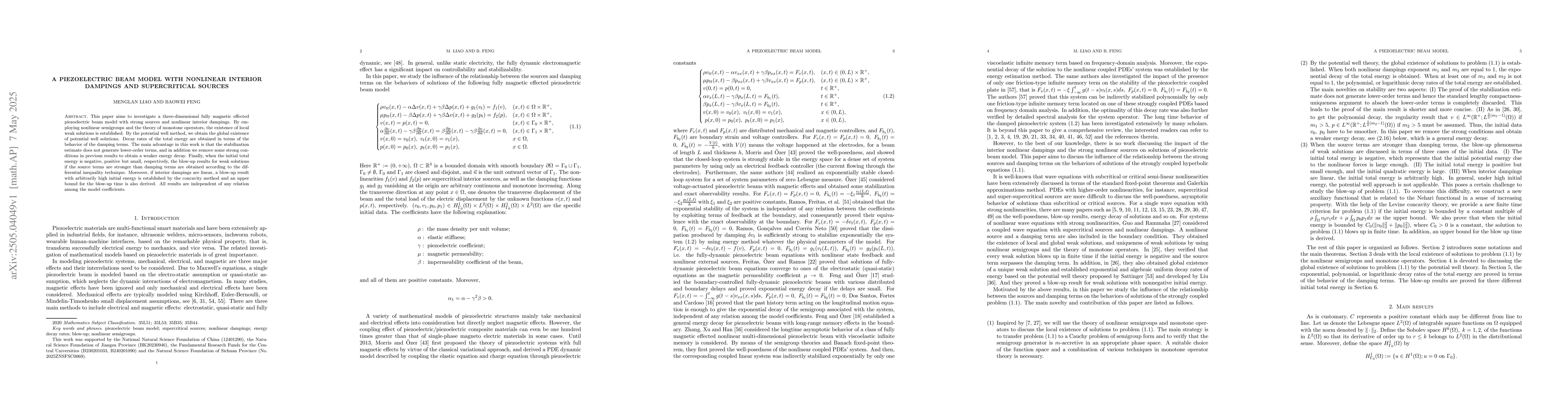 Thumbnail for A piezoelectric beam model with nonlinear interior dampings and
  supercritical sources