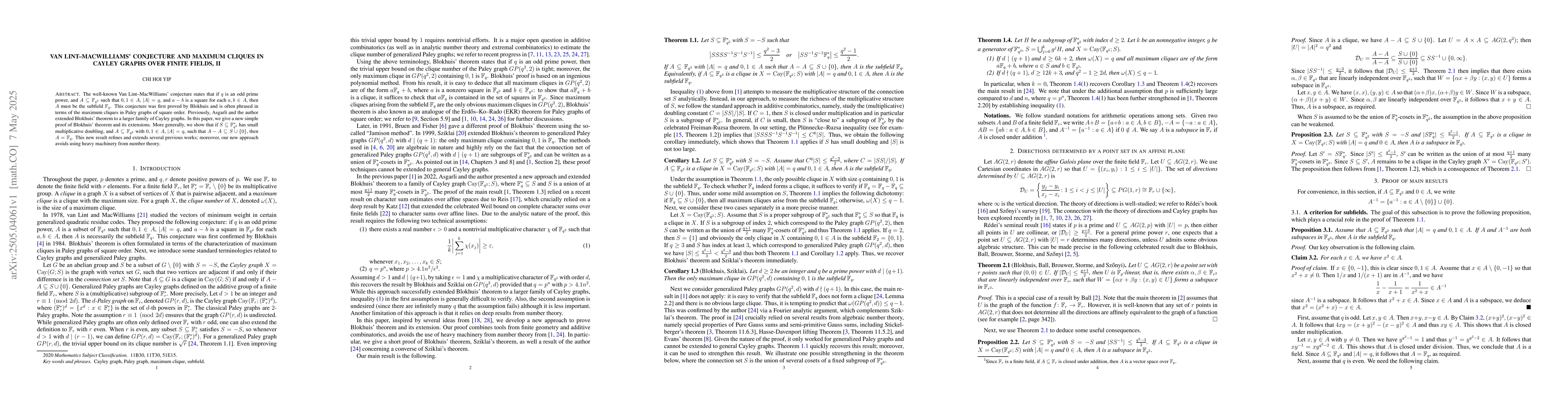 Thumbnail for Van Lint-MacWilliams' conjecture and maximum cliques in Cayley graphs
  over finite fields, II