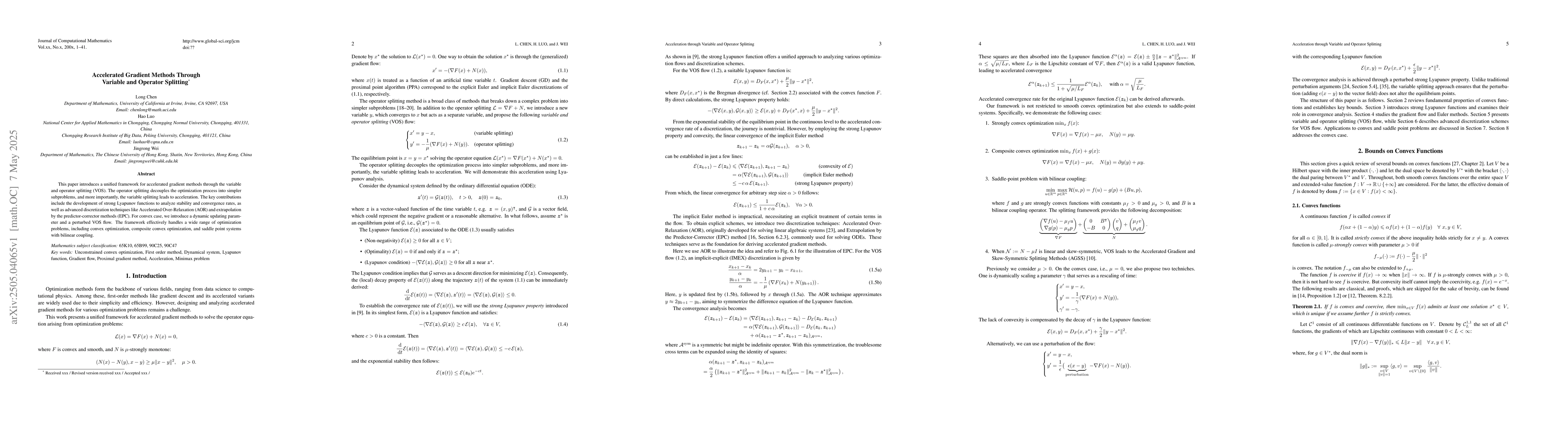 Thumbnail for Accelerated Gradient Methods Through Variable and Operator Splitting