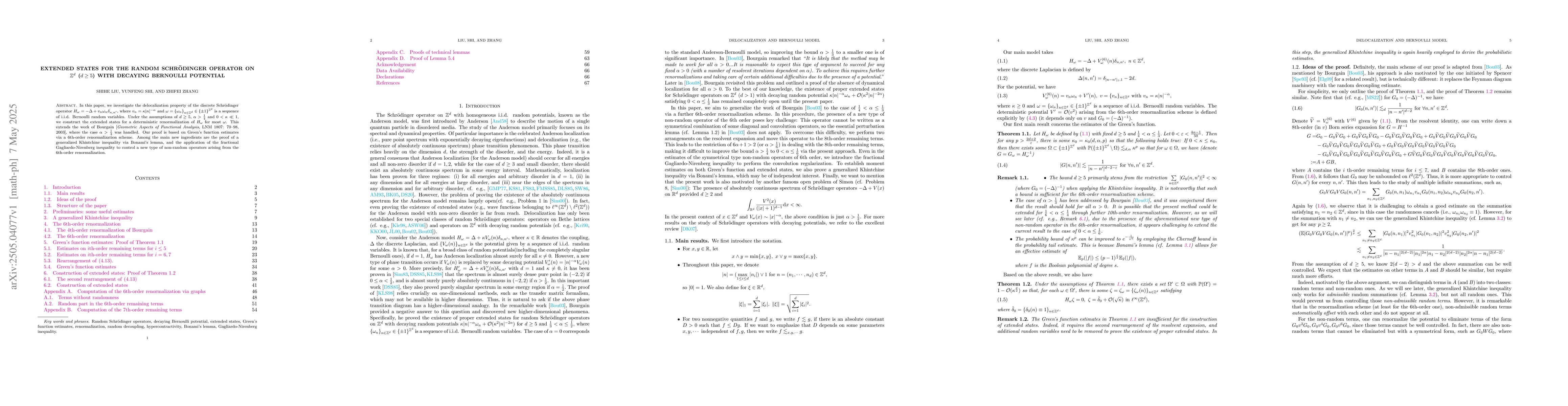 Thumbnail for Extended states for the Random Schrödinger operator on $\mathbb{Z}^d$
  ($d\geq 5$) with decaying Bernoulli potential