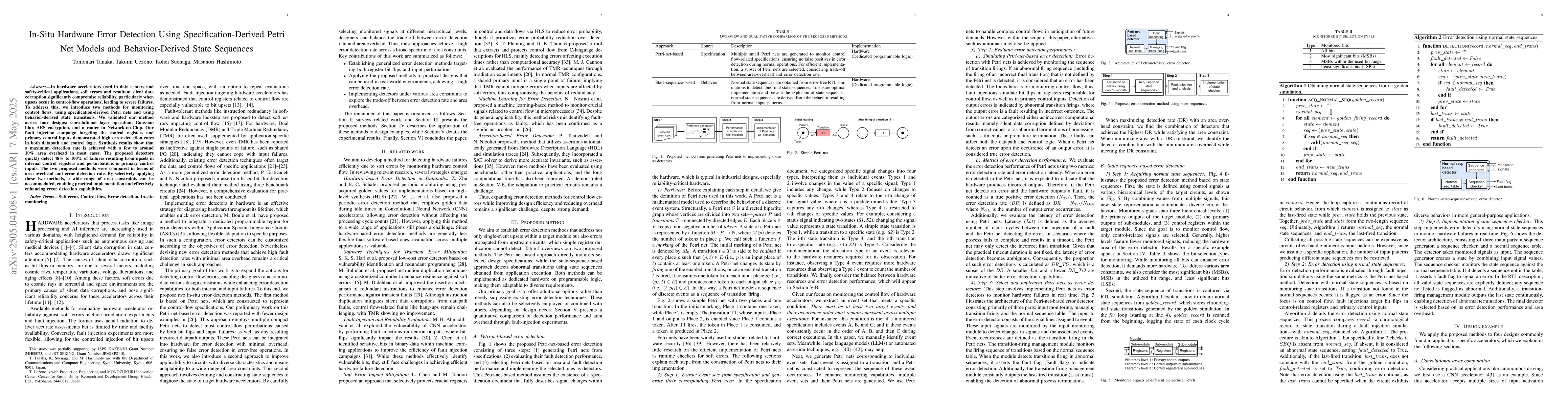 Thumbnail for In-Situ Hardware Error Detection Using Specification-Derived Petri Net
  Models and Behavior-Derived State Sequences