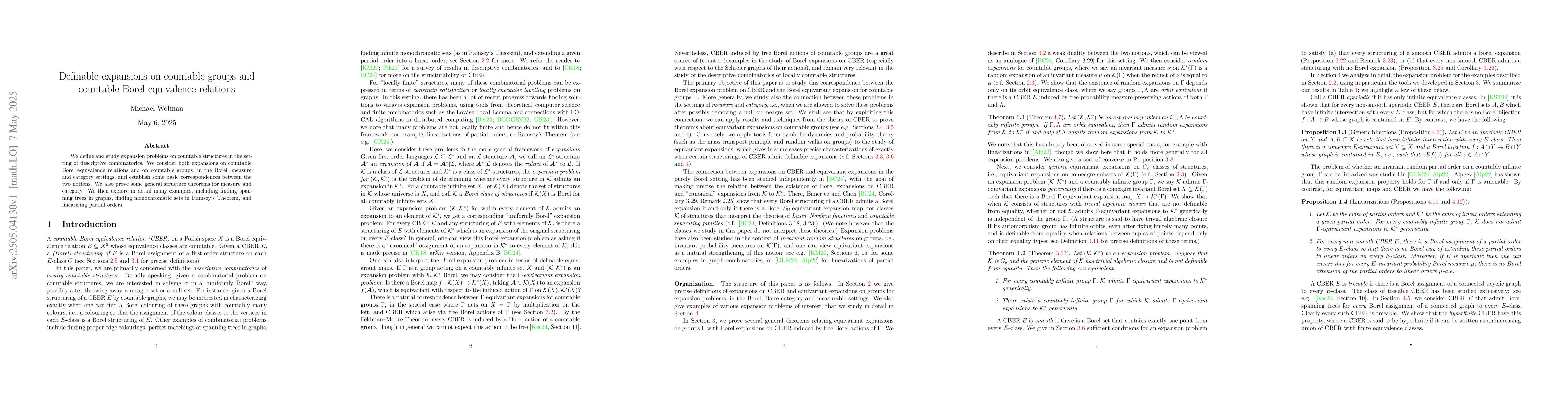 Thumbnail for Definable expansions on countable groups and countable Borel equivalence
  relations