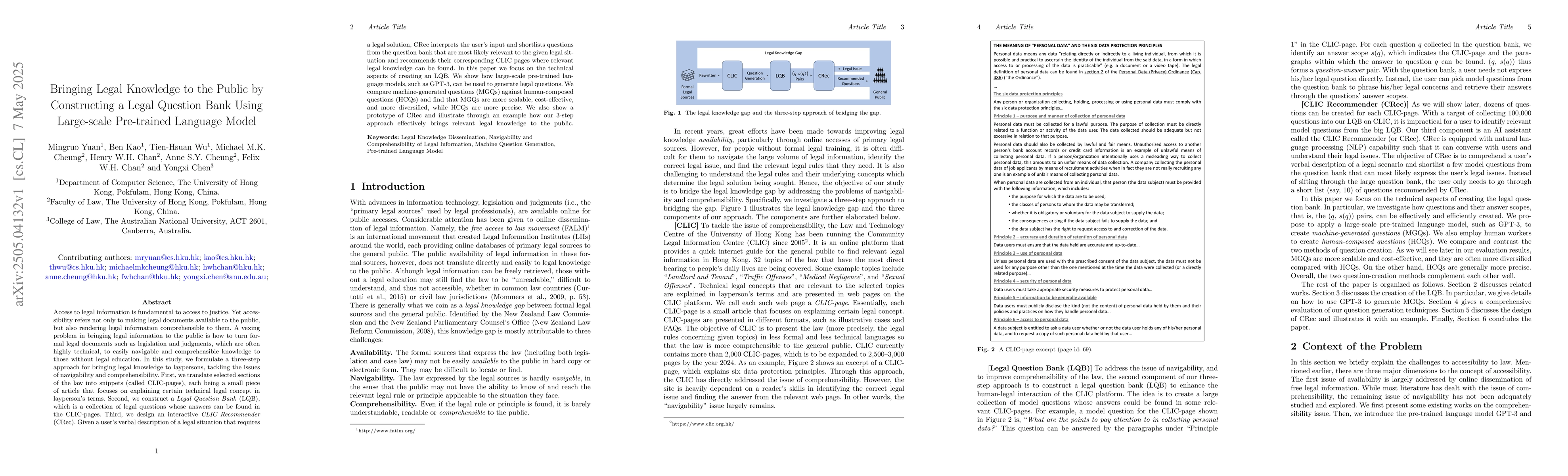 Thumbnail for Bringing legal knowledge to the public by constructing a legal question
  bank using large-scale pre-trained language model