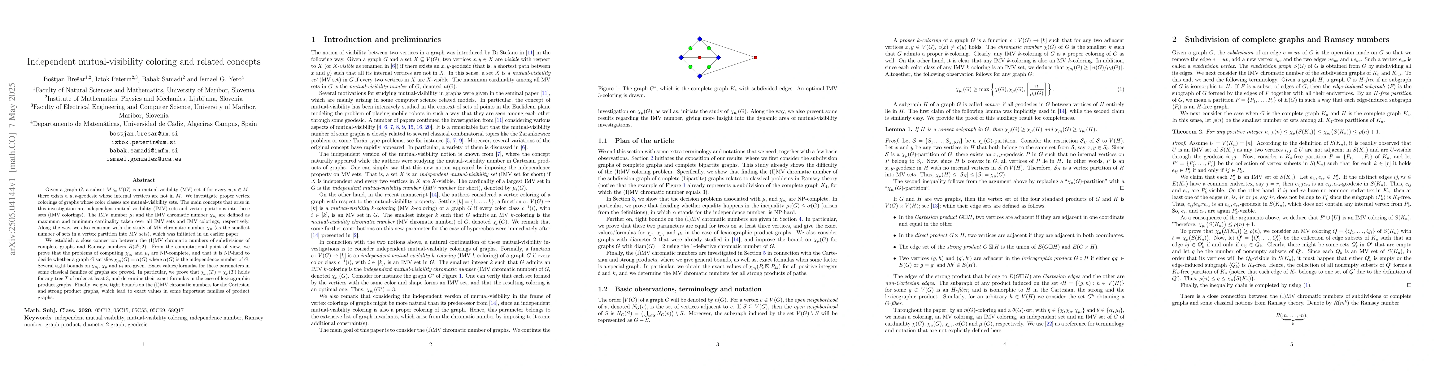 Thumbnail for Independent mutual-visibility coloring and related concepts