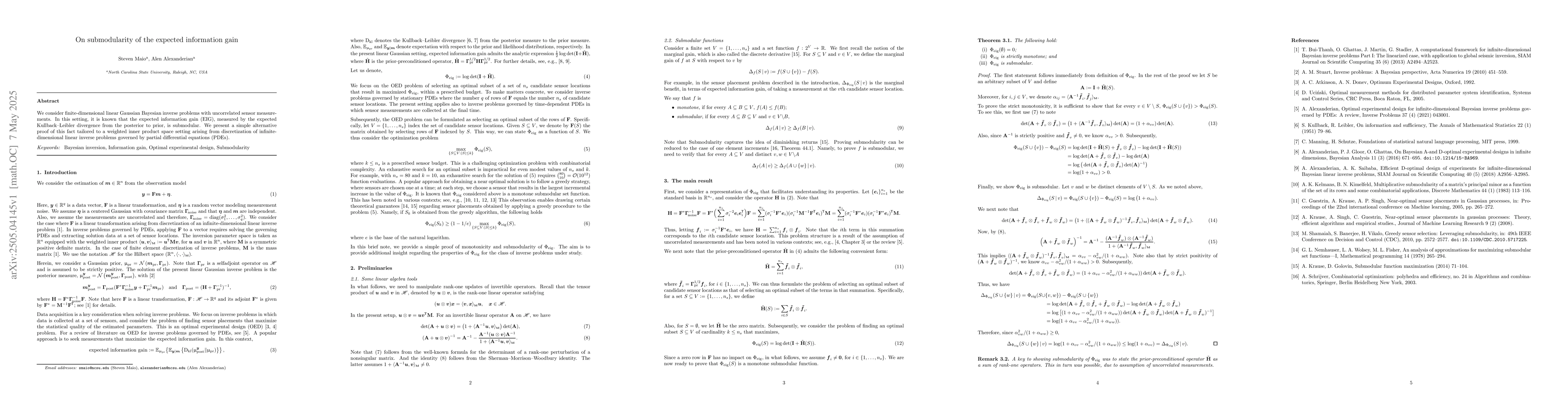 Thumbnail for On submodularity of the expected information gain