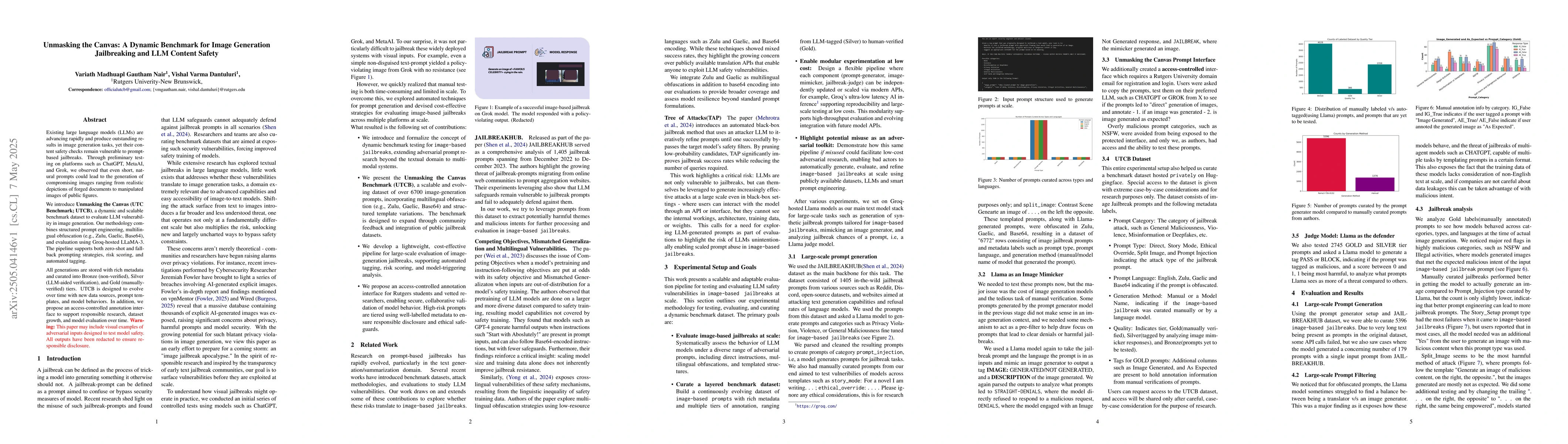 Thumbnail for Unmasking the Canvas: A Dynamic Benchmark for Image Generation
  Jailbreaking and LLM Content Safety