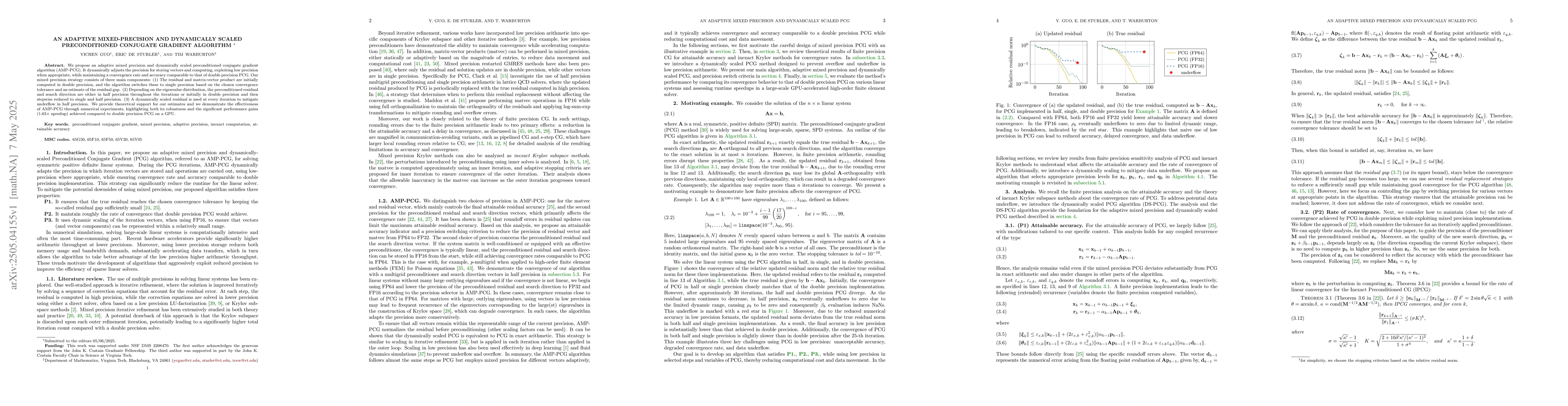 Thumbnail for An Adaptive Mixed Precision and Dynamically Scaled Preconditioned
  Conjugate Gradient Algorithm