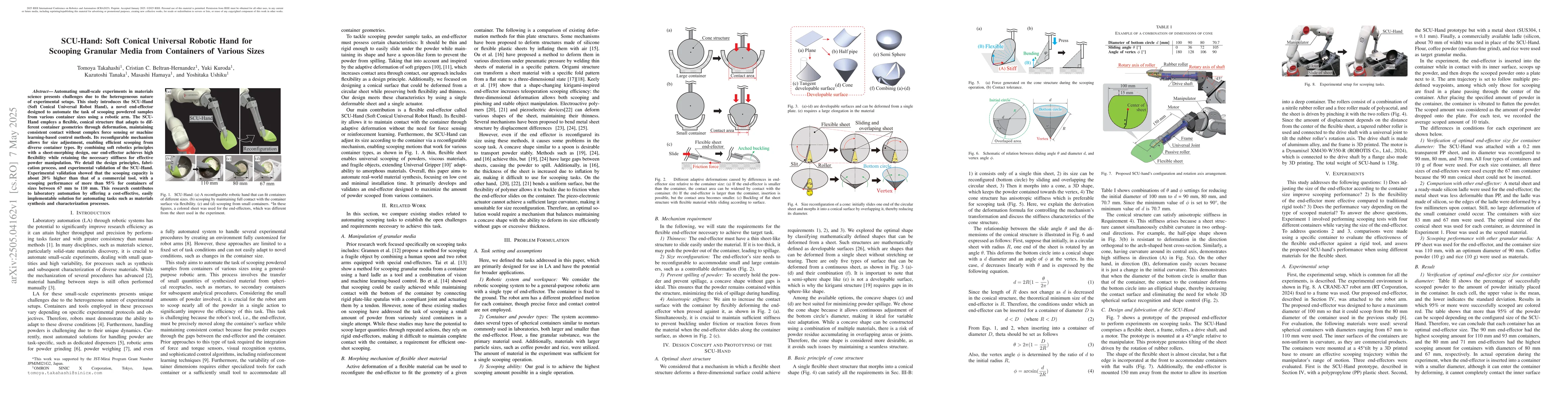 Thumbnail for SCU-Hand: Soft Conical Universal Robotic Hand for Scooping Granular
  Media from Containers of Various Sizes