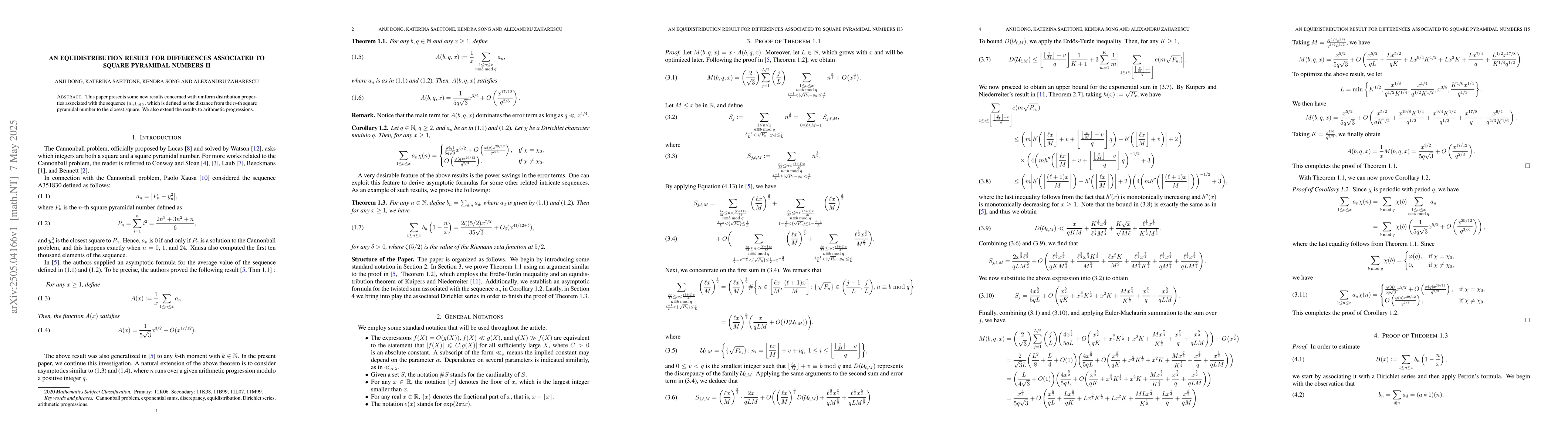 Thumbnail for An Equidistribution Result for Differences Associated to Square
  Pyramidal Numbers II