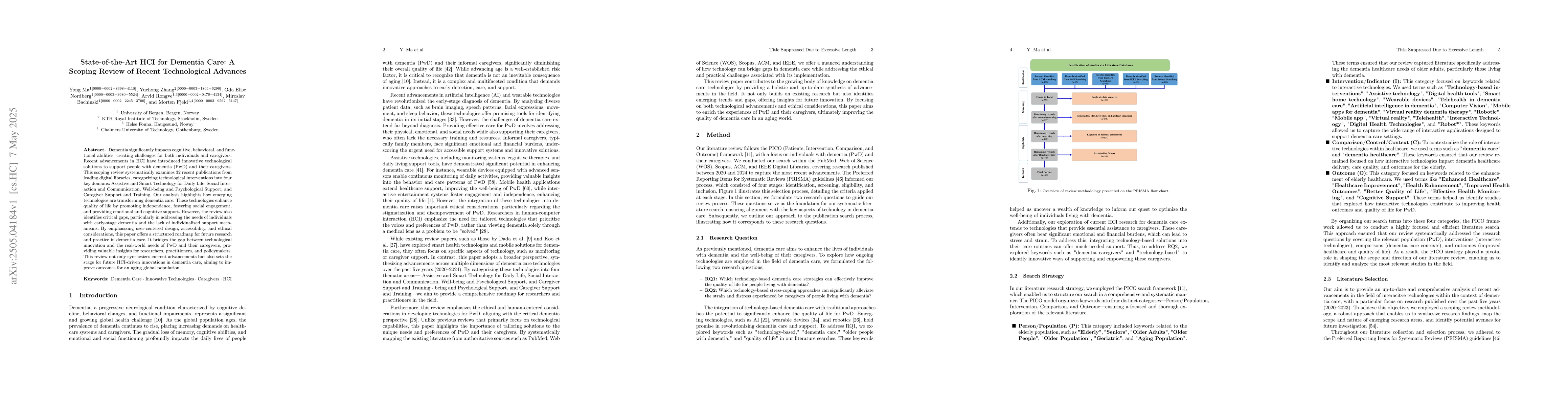 Thumbnail for State-of-the-Art HCI for Dementia Care: A Scoping Review of Recent
  Technological Advances
