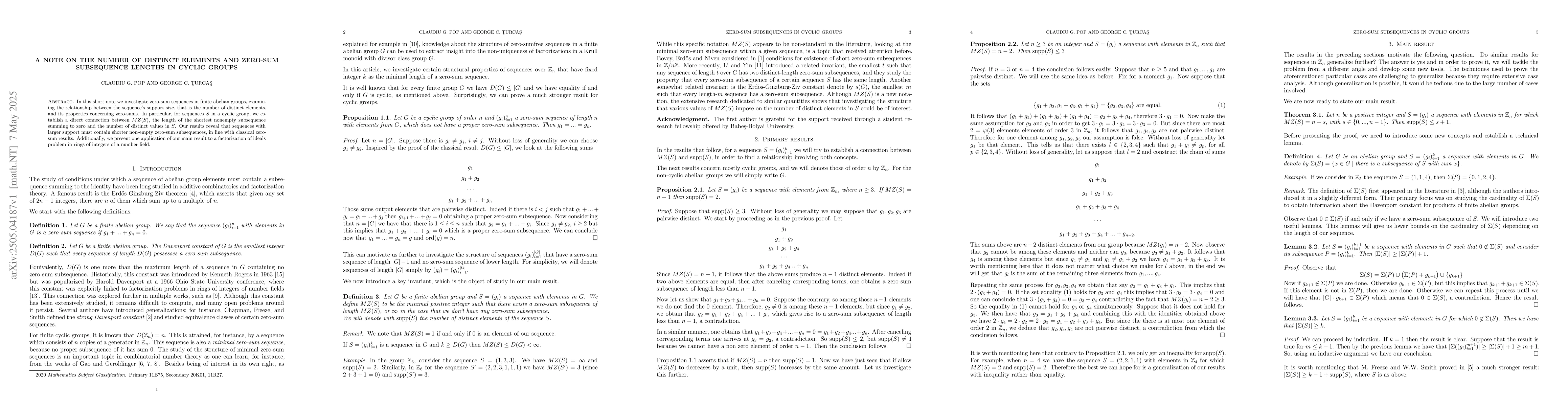 Thumbnail for A note on the number of distinct elements and zero-sum subsequence
  lengths in cyclic groups