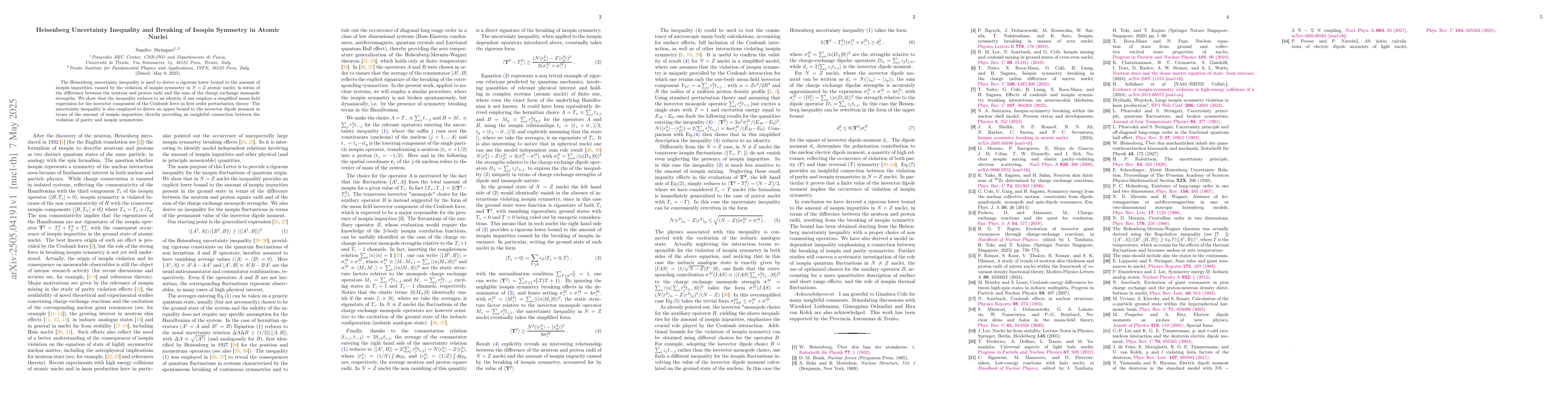 Thumbnail for Heisenberg Uncertainty Inequality and Breaking of Isospin Symmetry in
  Atomic Nuclei