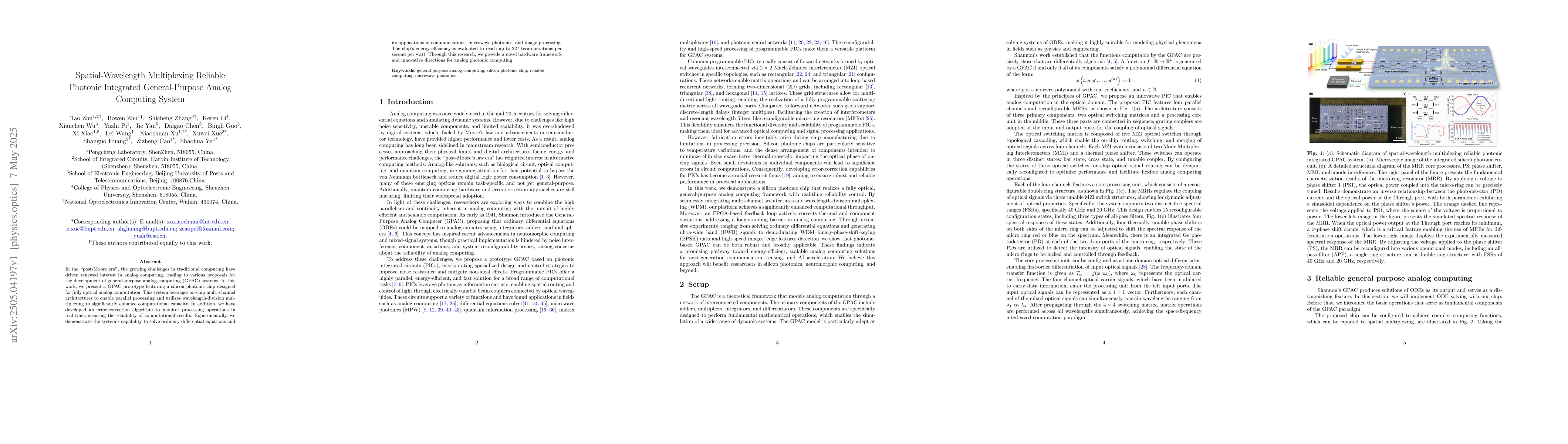 Thumbnail for Spatial-Wavelength Multiplexing Reliable Photonic Integrated
  General-Purpose Analog Computing System