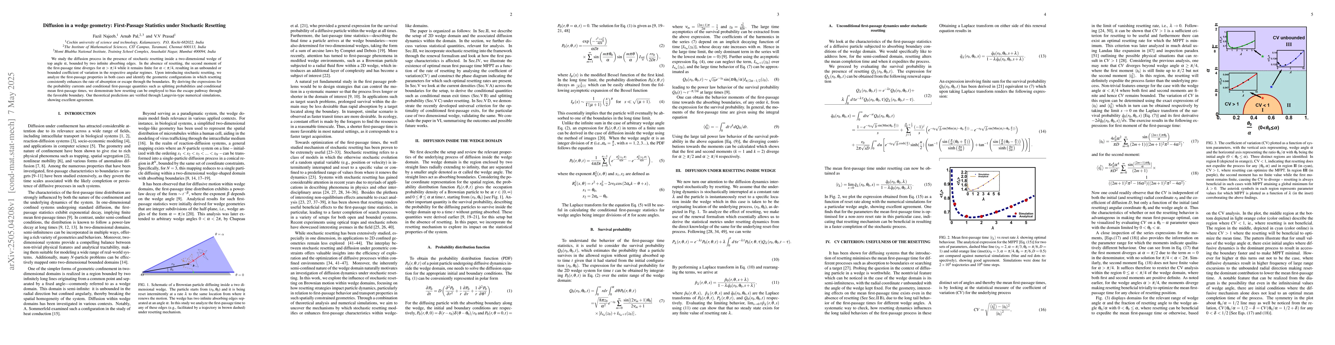 Thumbnail for Diffusion in a wedge geometry: First-Passage Statistics under Stochastic
  Resetting