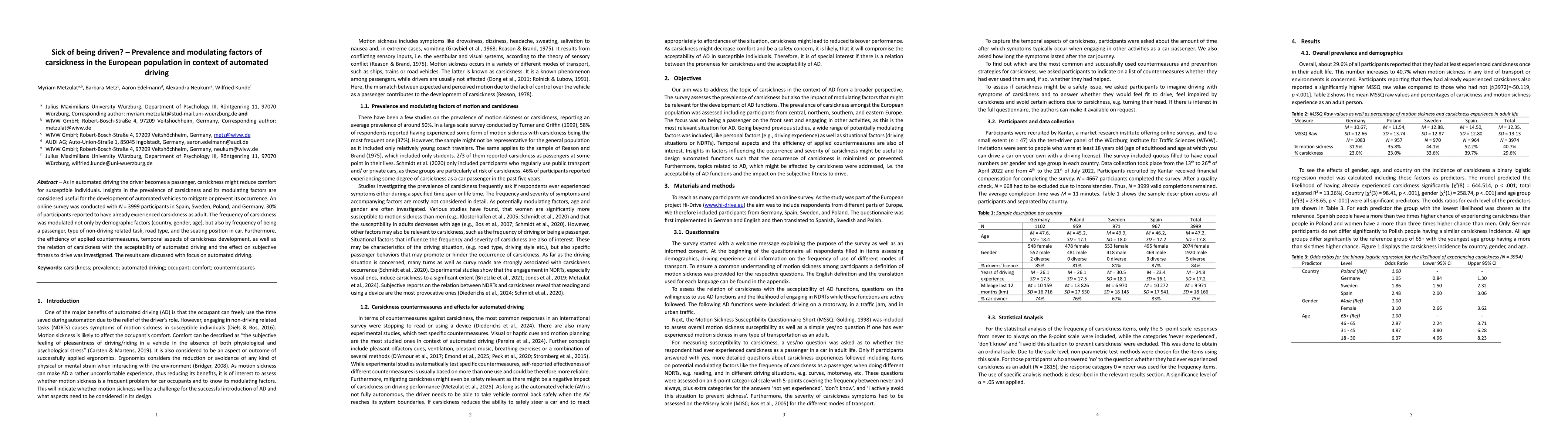 Thumbnail for Sick of being driven? -- Prevalence and modulating factors of
  carsickness in the European population in context of automated driving