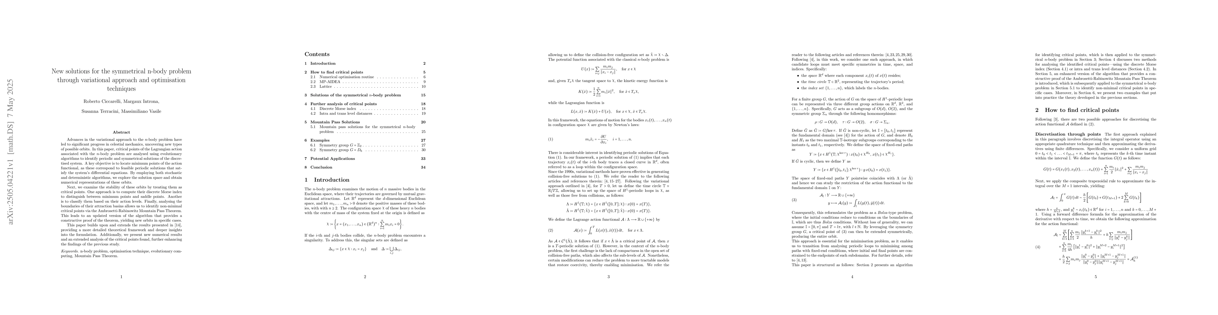 Thumbnail for New solutions for the symmetrical n-body problem through variational
  approach and optimisation techniques