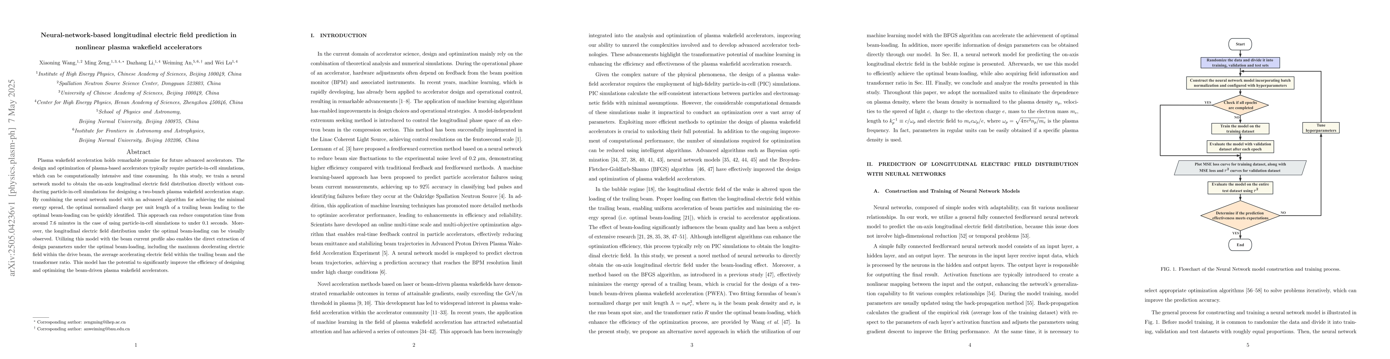 Thumbnail for Neural-network-based longitudinal electric field prediction in nonlinear
  plasma wakefield accelerators