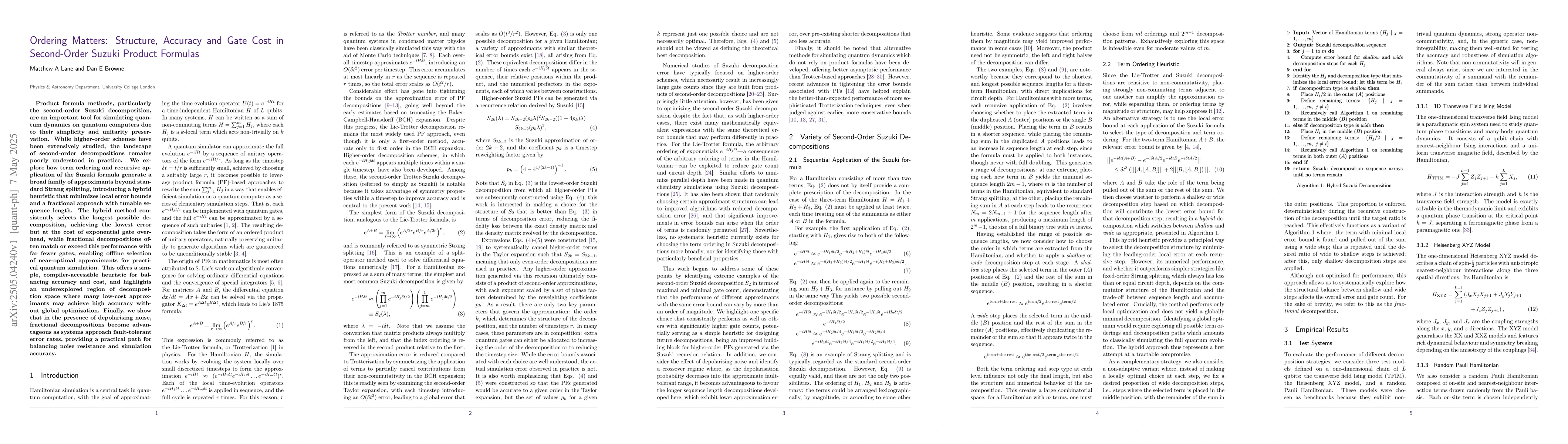 Thumbnail for Ordering Matters: Structure, Accuracy and Gate Cost in Second-Order
  Suzuki Product Formulas