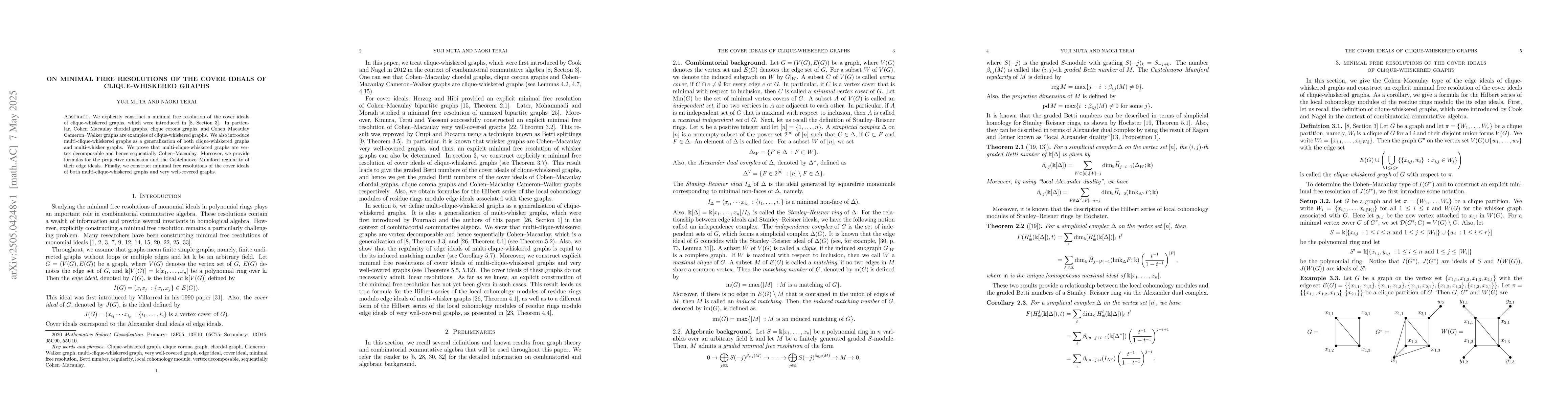 Thumbnail for On minimal free resolutions of the cover ideals of clique-whiskered
  graphs