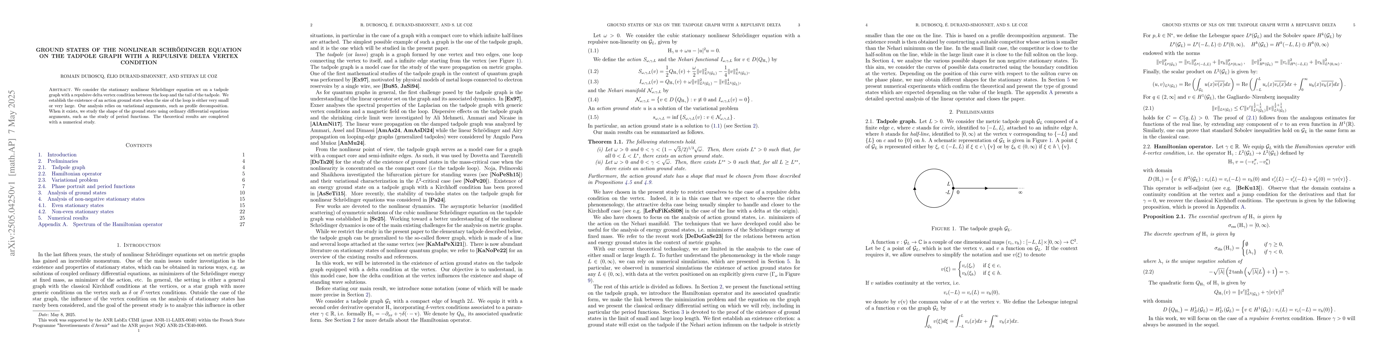 Thumbnail for Ground States of the Nonlinear Schr{ö}dinger Equation on the Tadpole
  Graph with a Repulsive Delta Vertex Condition