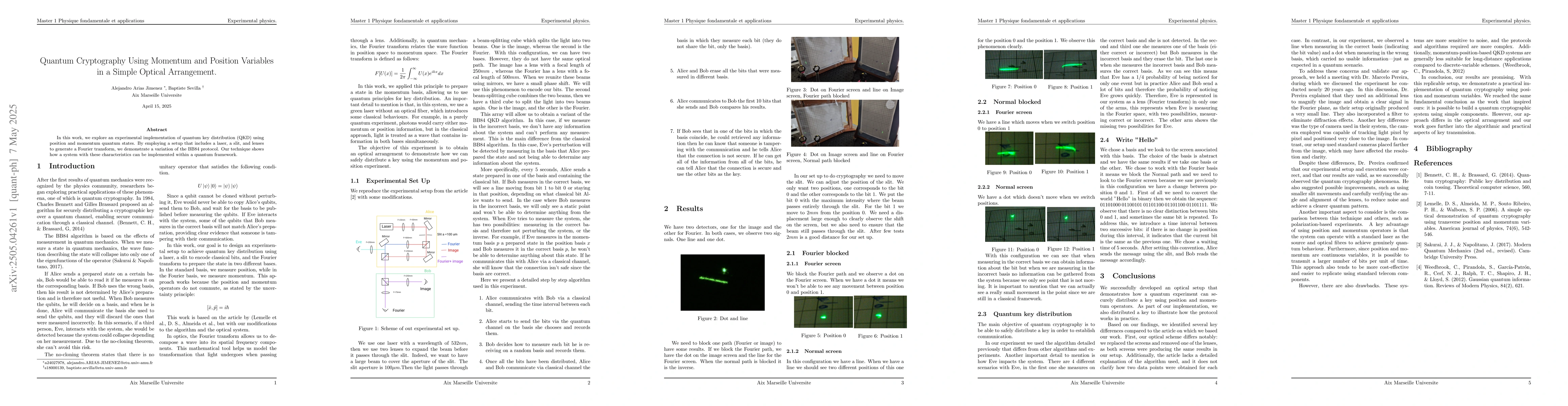 Thumbnail for Quantum Cryptography Using Momentum and Position Variables in a Simple
  Optical Arrangement