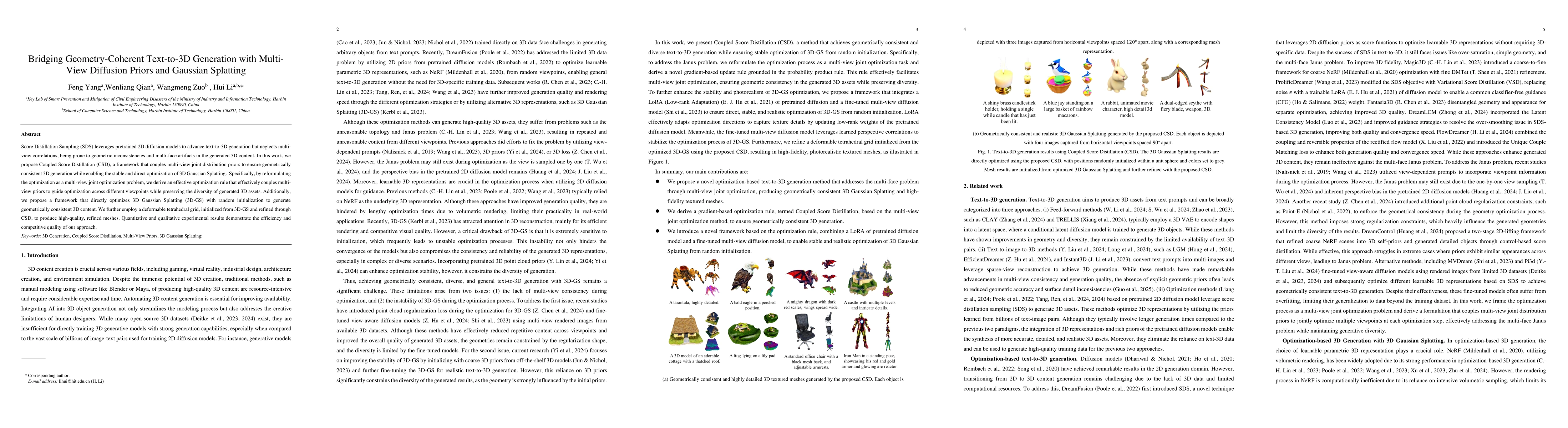 Thumbnail for Bridging Geometry-Coherent Text-to-3D Generation with Multi-View
  Diffusion Priors and Gaussian Splatting
