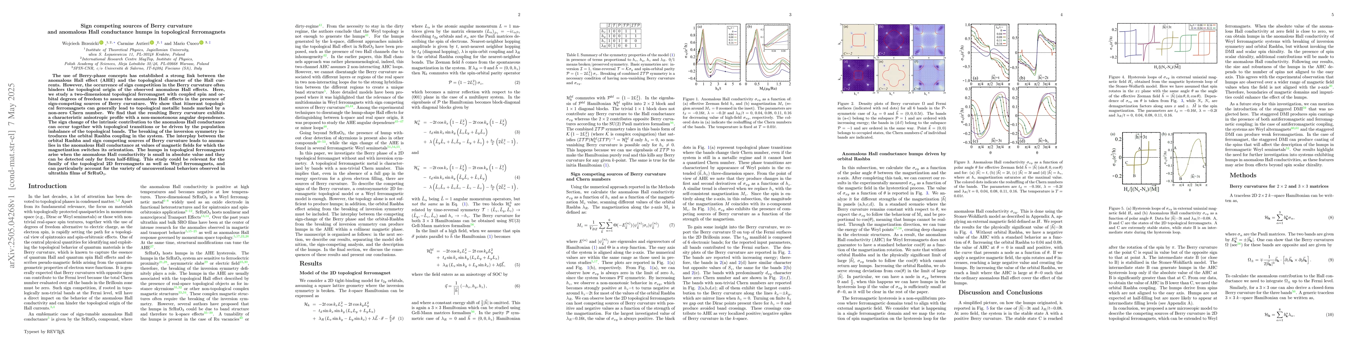 Thumbnail for Sign competing sources of Berry curvature and anomalous Hall conductance
  humps in topological ferromagnets