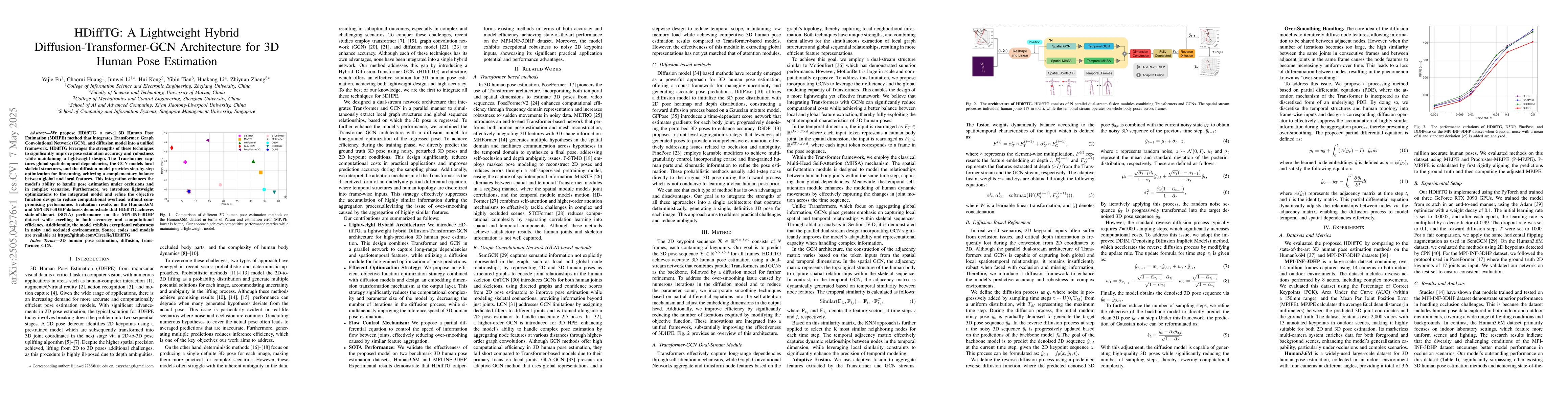 Thumbnail for HDiffTG: A Lightweight Hybrid Diffusion-Transformer-GCN Architecture for
  3D Human Pose Estimation