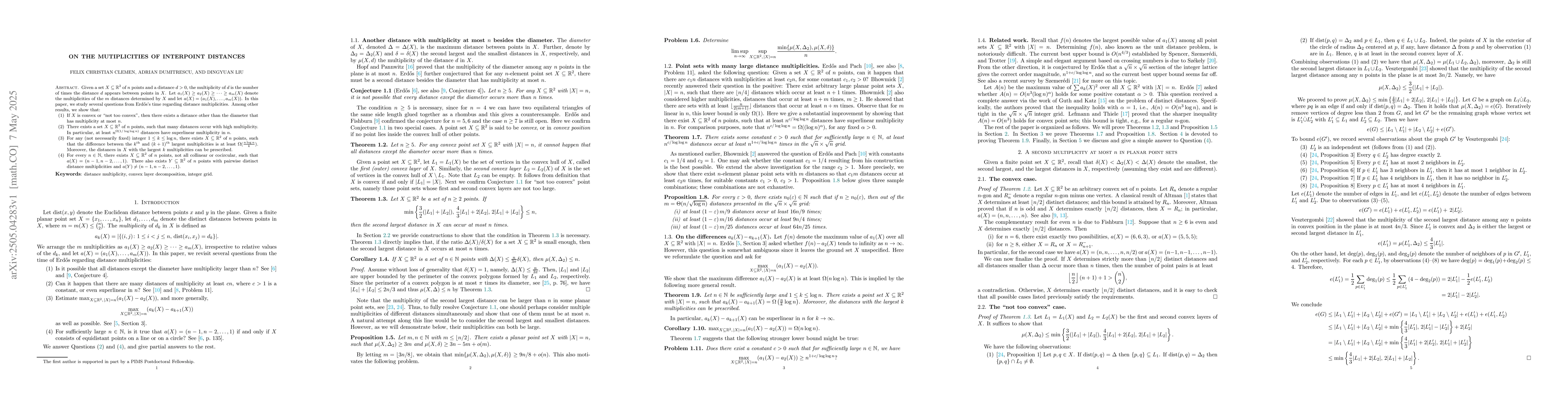 Thumbnail for On the mutiplicities of interpoint distances
