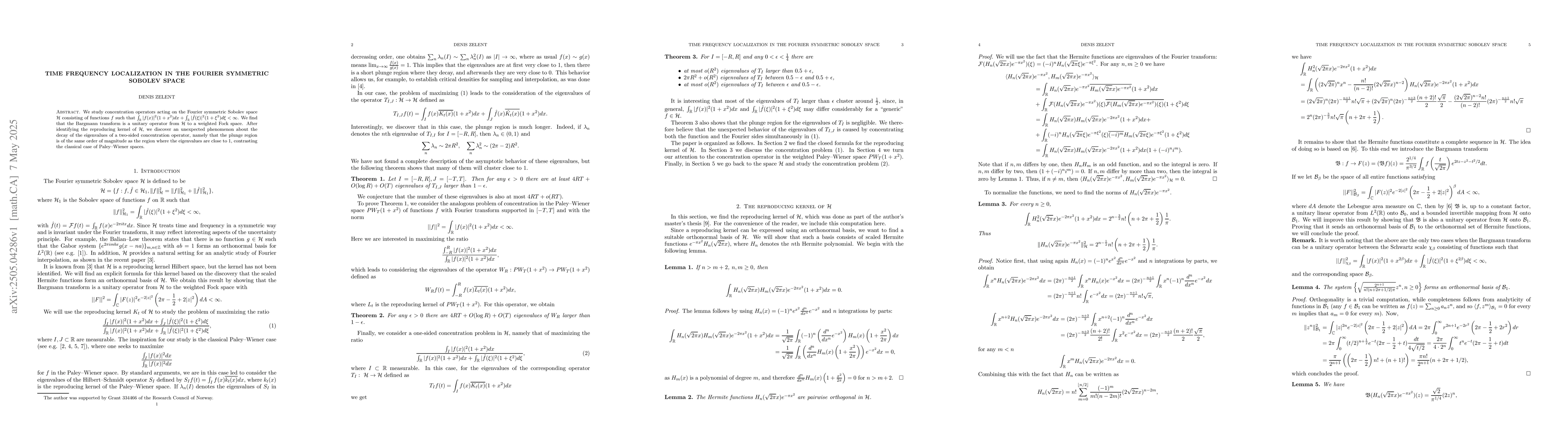 Thumbnail for Time frequency localization in the Fourier Symmetric Sobolev space