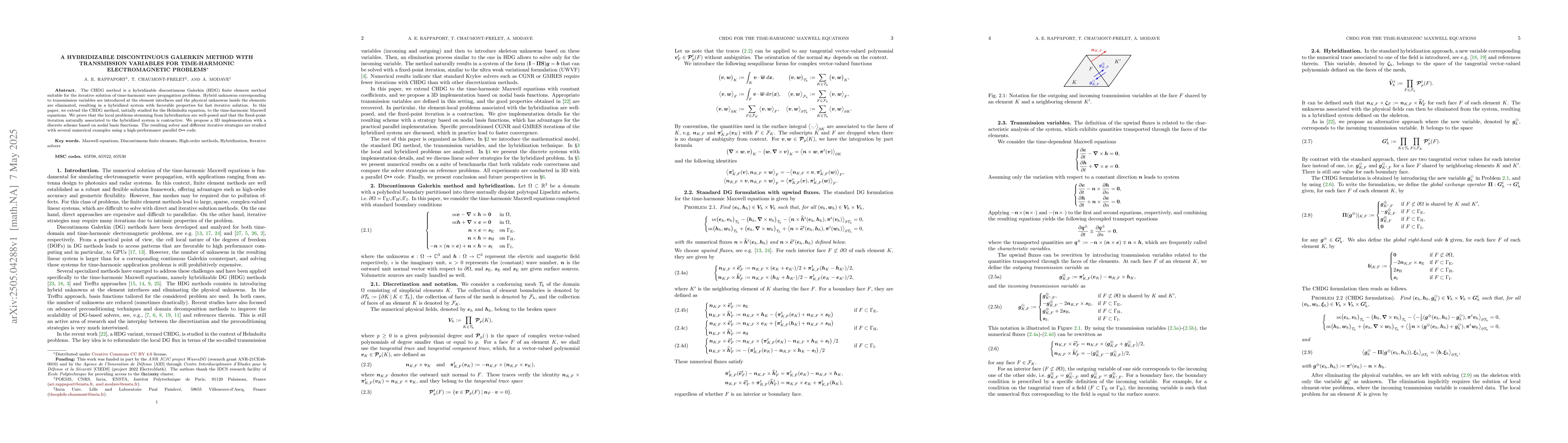 Thumbnail for A hybridizable discontinuous Galerkin method with transmission variables
  for time-harmonic electromagnetic problems