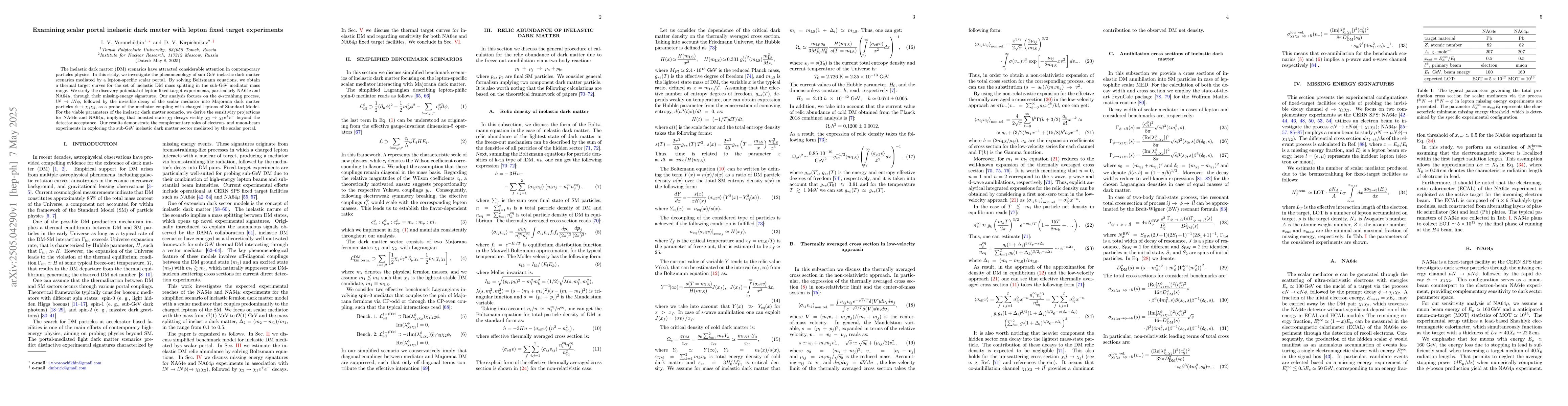 Thumbnail for Examining scalar portal inelastic dark matter with lepton fixed target
  experiments