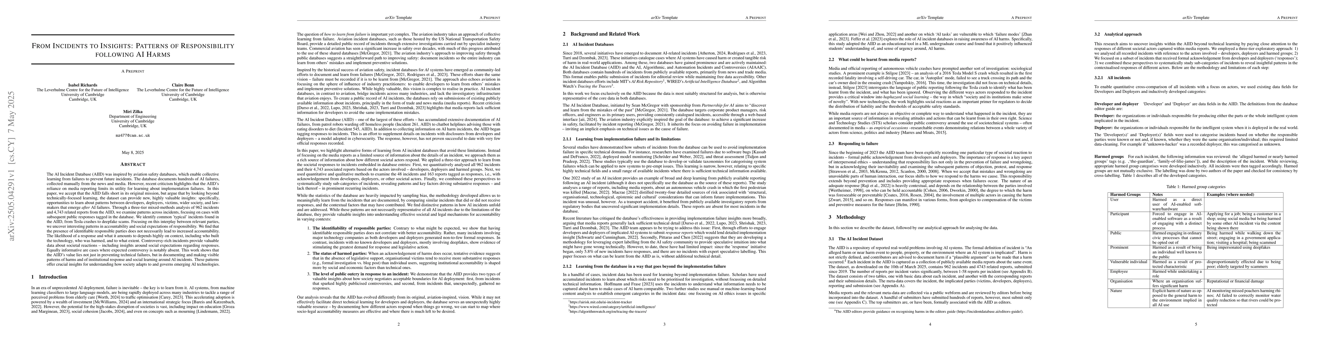 Thumbnail for From Incidents to Insights: Patterns of Responsibility following AI
  Harms